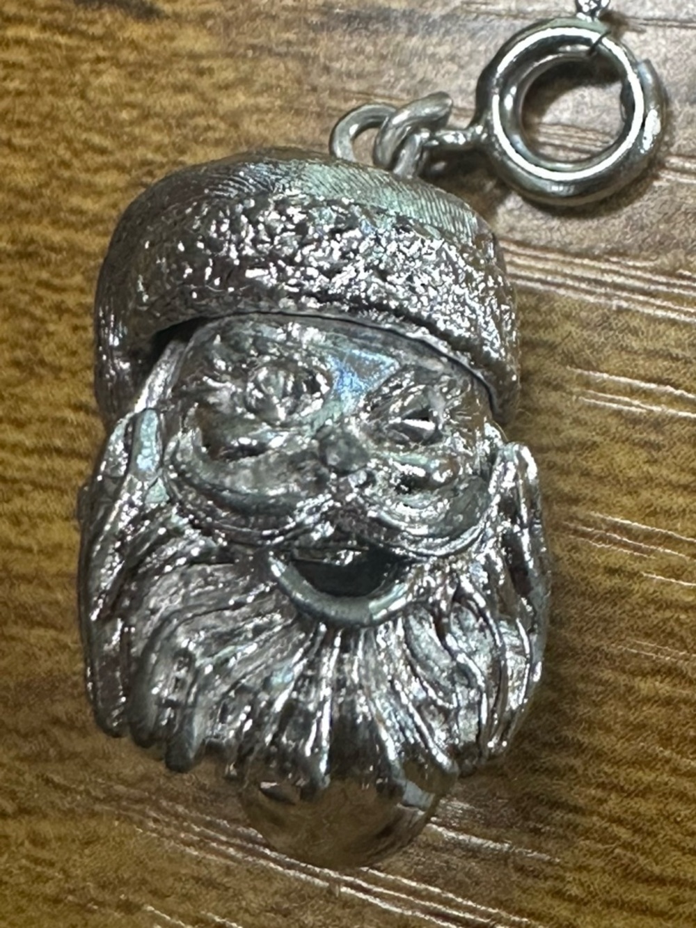Vintage Santa Head Mechanical Charm Signed A Merry Missing Rhinestone Eyes